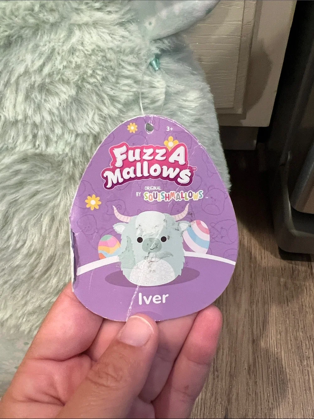 Squishmallows Mint Green Floral Belly Plush with tan Horns